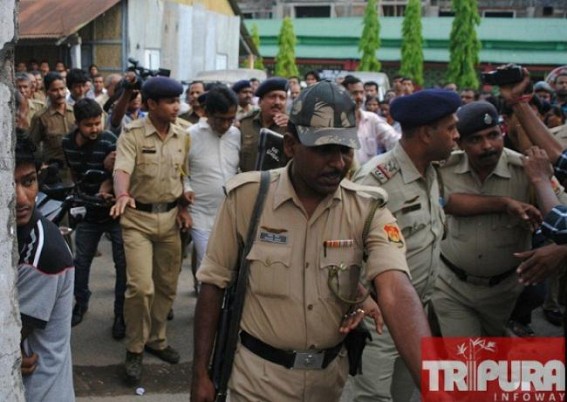 Angry mob pelting rotten eggs on murderer Jiten Das at Agartala. TIWN Pic April 24